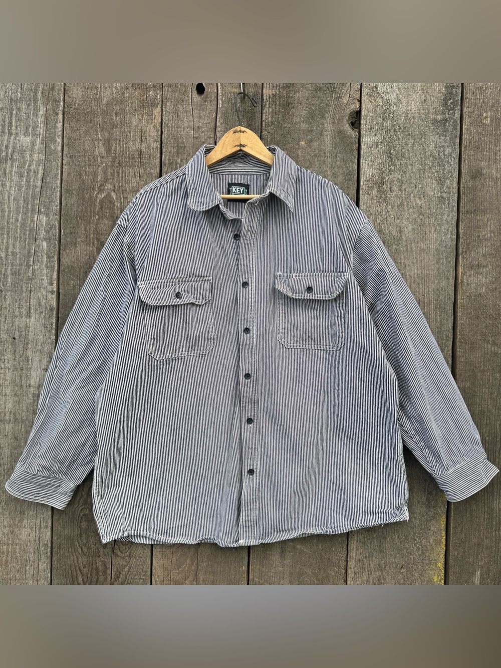 Key Workwear Hickory Stripe Surdy Cotton Denim Long Sleeve Work Shirt XLR